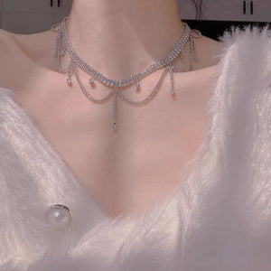 Super flash full diamond crystal tassel necklace - Negative Apparel