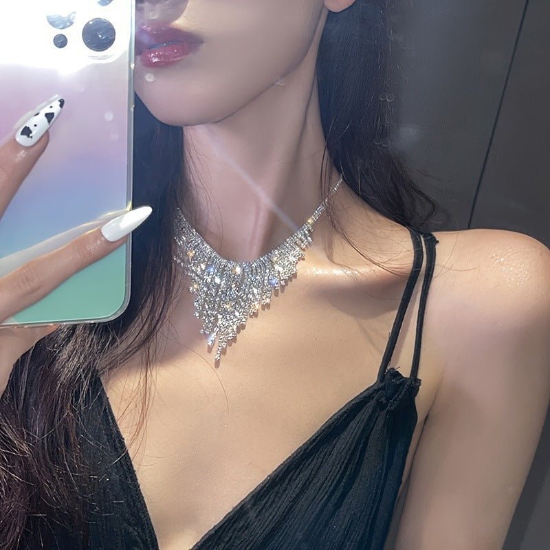 Super flash full diamond crystal tassel necklace - Negative Apparel