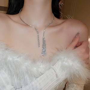 Super flash full diamond crystal tassel necklace - Negative Apparel