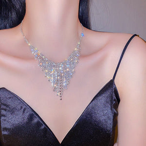 Super flash full diamond crystal tassel necklace - Negative Apparel