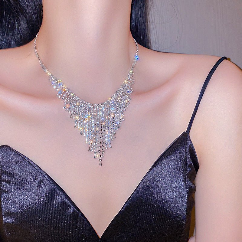 Super flash full diamond crystal tassel necklace - Negative Apparel