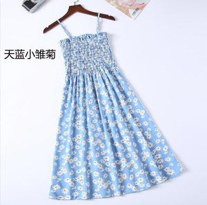 Suspender floral dress women's new French chiffon design sense short print dress - Negative Apparel