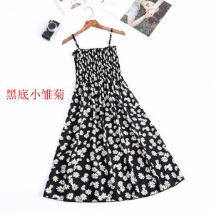 Suspender floral dress women's new French chiffon design sense short print dress - Negative Apparel