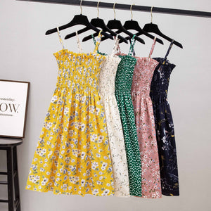 Suspender floral dress women's new French chiffon design sense short print dress - Negative Apparel