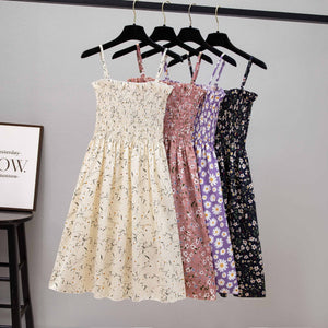 Suspender floral dress women's new French chiffon design sense short print dress - Negative Apparel