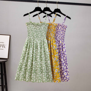 Suspender floral dress women's new French chiffon design sense short print dress - Negative Apparel