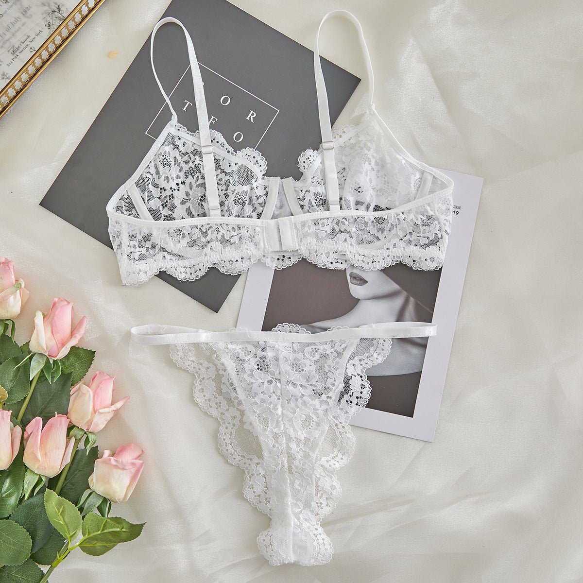 Suspender lace perspective sxy lingerie bra set - Negative Apparel