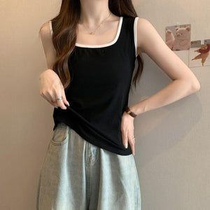 Suspender vest women's sports wear inside and outside Spice Girl foreign style versatile black sleeveless contrasting bottom top women's summer tide - Negative Apparel