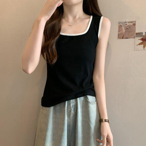 Suspender vest women's sports wear inside and outside Spice Girl foreign style versatile black sleeveless contrasting bottom top women's summer tide - Negative Apparel