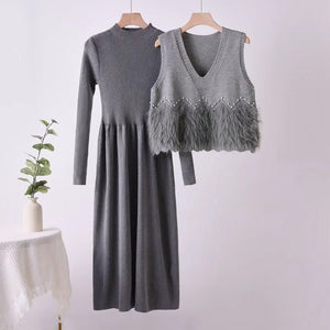 Sweater knitted two - piece set medium and long set skirt - Negative Apparel