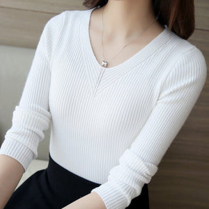 Sweater women's 2022 autumn new slim - fitting long - sleeved pullover tight V - neck thin top knitted bottoming shirt wholesale - Negative Apparel