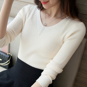 Sweater women's 2022 autumn new slim - fitting long - sleeved pullover tight V - neck thin top knitted bottoming shirt wholesale - Negative Apparel