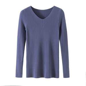 Sweater women's 2022 autumn new slim - fitting long - sleeved pullover tight V - neck thin top knitted bottoming shirt wholesale - Negative Apparel