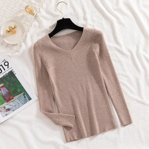 Sweater women's 2022 autumn new slim - fitting long - sleeved pullover tight V - neck thin top knitted bottoming shirt wholesale - Negative Apparel