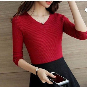 Sweater women's 2022 autumn new slim - fitting long - sleeved pullover tight V - neck thin top knitted bottoming shirt wholesale - Negative Apparel
