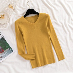 Sweater women's 2022 autumn new slim - fitting long - sleeved pullover tight V - neck thin top knitted bottoming shirt wholesale - Negative Apparel