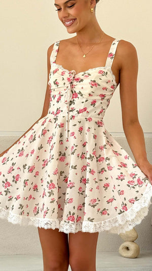 Sweet French lace stitching sexy suspender dress V - neck slim A - line short dress - Negative Apparel