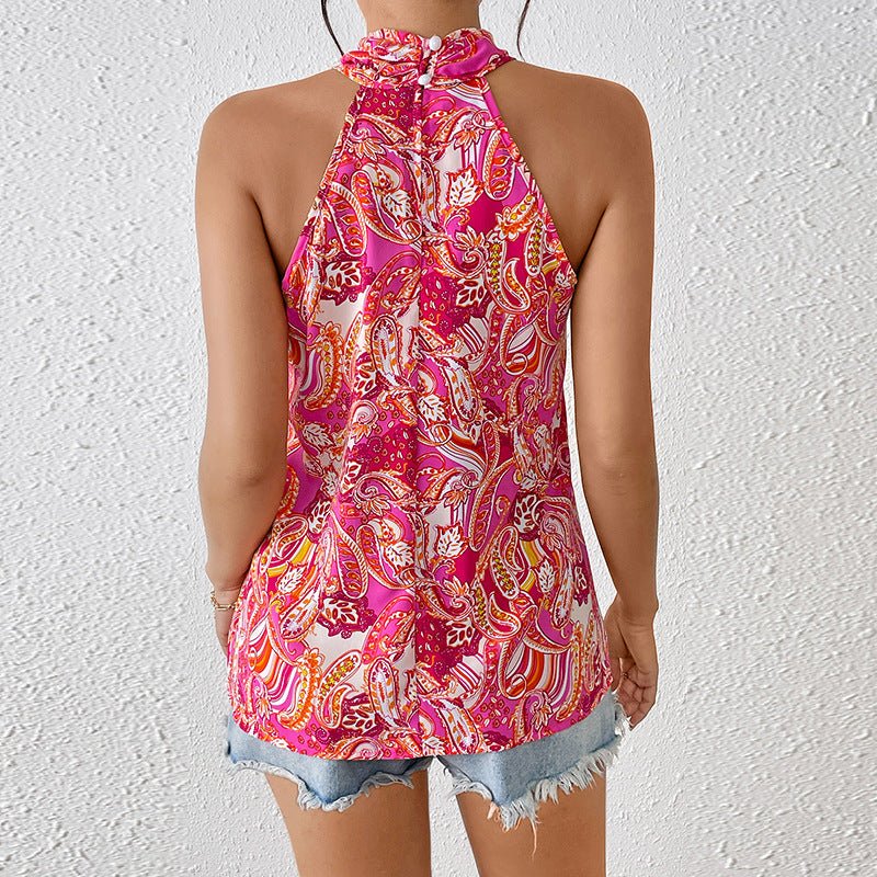 Sxy color halter shirt summer vacation sleeveless cross - neck top - Negative Apparel