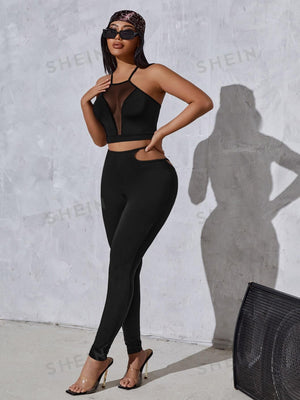 SXY Contrast Mesh Criss Cross Back Cami Top - Negative Apparel