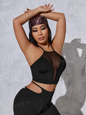 SXY Contrast Mesh Criss Cross Back Cami Top - Negative Apparel