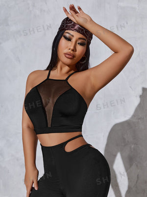 SXY Contrast Mesh Criss Cross Back Cami Top - Negative Apparel