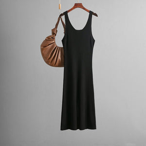 Sxy knitted suspender dress 2025 summer new style solid color back slit dress - Negative Apparel