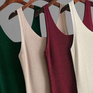 Sxy knitted suspender dress 2025 summer new style solid color back slit dress - Negative Apparel