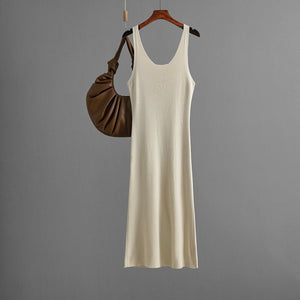 Sxy knitted suspender dress 2025 summer new style solid color back slit dress - Negative Apparel
