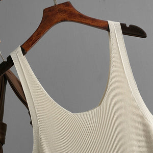 Sxy knitted suspender dress 2025 summer new style solid color back slit dress - Negative Apparel