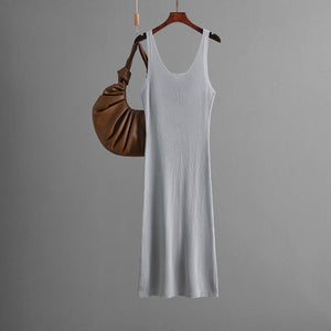 Sxy knitted suspender dress 2025 summer new style solid color back slit dress - Negative Apparel