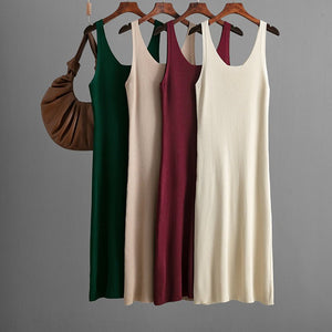 Sxy knitted suspender dress 2025 summer new style solid color back slit dress - Negative Apparel