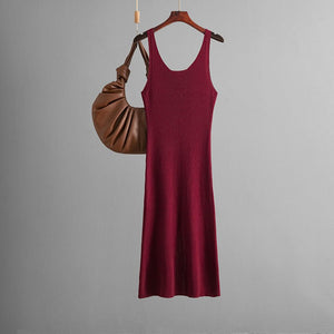 Sxy knitted suspender dress 2025 summer new style solid color back slit dress - Negative Apparel