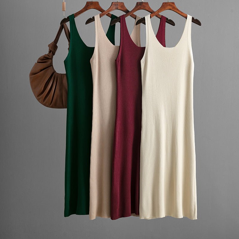 Sxy knitted suspender dress 2025 summer new style solid color back slit dress - Negative Apparel
