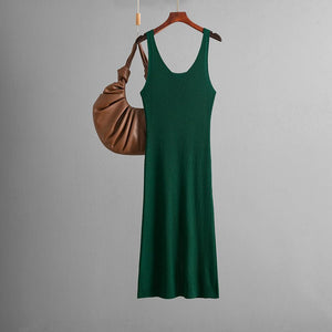 Sxy knitted suspender dress 2025 summer new style solid color back slit dress - Negative Apparel