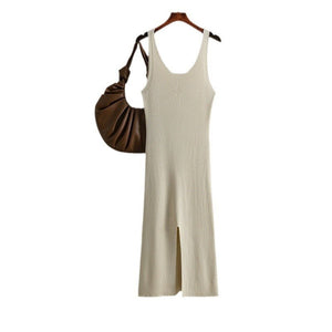 Sxy knitted suspender dress 2025 summer new style solid color back slit dress - Negative Apparel