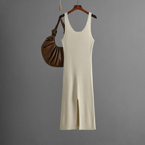 Sxy knitted suspender dress 2025 summer new style solid color back slit dress - Negative Apparel