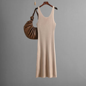 Sxy knitted suspender dress 2025 summer new style solid color back slit dress - Negative Apparel