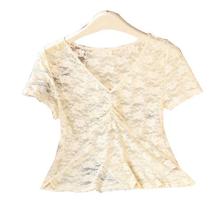 Sxy lace shirt short - sleeved beach top women - Negative Apparel