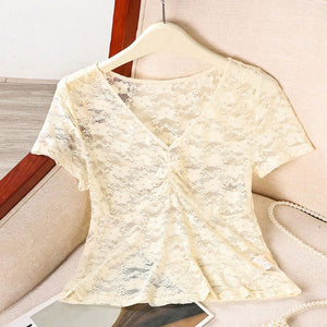 Sxy lace shirt short - sleeved beach top women - Negative Apparel