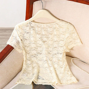 Sxy lace shirt short - sleeved beach top women - Negative Apparel