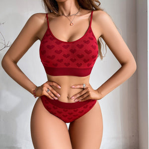 Sxy seamless bra set for women red natal gathered shoulder straps adjustable love design ladies bra panty set - Negative Apparel