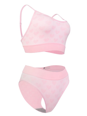 Sxy seamless bra set for women red natal gathered shoulder straps adjustable love design ladies bra panty set - Negative Apparel