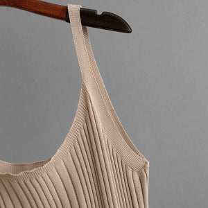 Sxy slim fit waist knitted dress 2025 summer new simple solid color long dress - Negative Apparel