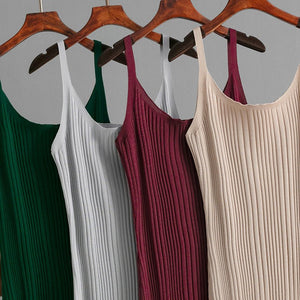 Sxy slim fit waist knitted dress 2025 summer new simple solid color long dress - Negative Apparel