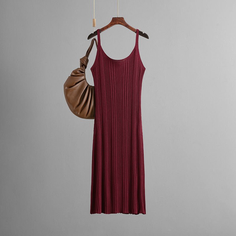 Sxy slim fit waist knitted dress 2025 summer new simple solid color long dress - Negative Apparel