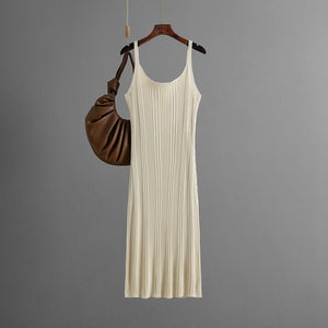 Sxy slim fit waist knitted dress 2025 summer new simple solid color long dress - Negative Apparel