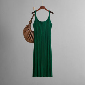 Sxy slim fit waist knitted dress 2025 summer new simple solid color long dress - Negative Apparel