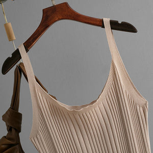 Sxy slim fit waist knitted dress 2025 summer new simple solid color long dress - Negative Apparel