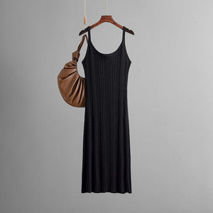 Sxy slim fit waist knitted dress 2025 summer new simple solid color long dress - Negative Apparel