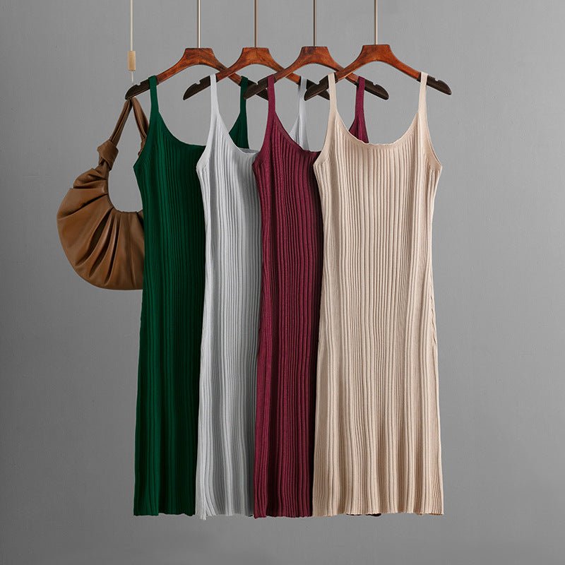 chinese dress ladies Sxy slim fit waist knitted dress 2025 summer new simple solid color long  dress